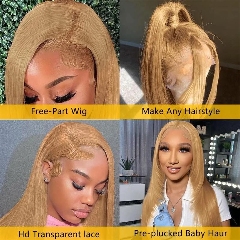 [30Inch for Only $109] Hot Star 27# Honey Blonde Colored Red Color 613# Blonde Color 99J Burgundy Color Ginger Color and P4/27 Highlight Color Human Hair Frontal Wigs Straight 180% 13x6 HD Transparent Lace Front Human Hair Wigs For Women