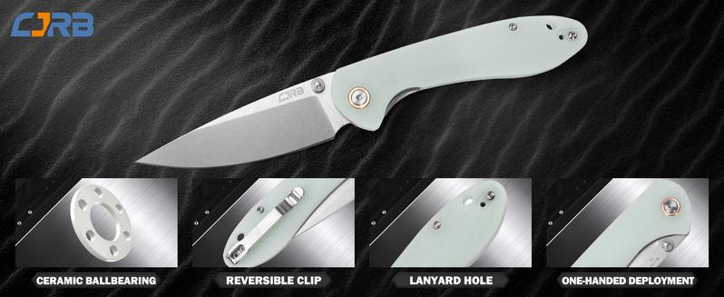 CJRB Folding Knife Feldspar Tool Knife with Stonewash D2/AR-RPM9 Steel Blade G10 Handle EDC Knife for Everyday Carry, Outdoor and FathersDayGift