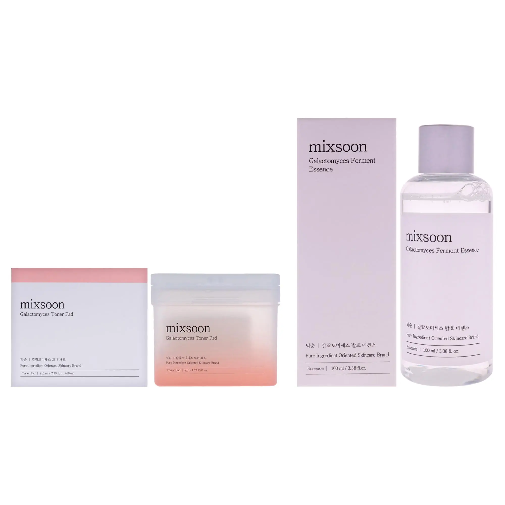 Galactomyces Kit by Mixsoon for Unisex - 2 Pc Kit 60Pc Toner Pads, 3.38oz Ferment Essence Treatment