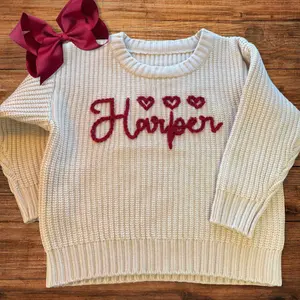 Valentine Hearts Hand Embroidered Name Sweater