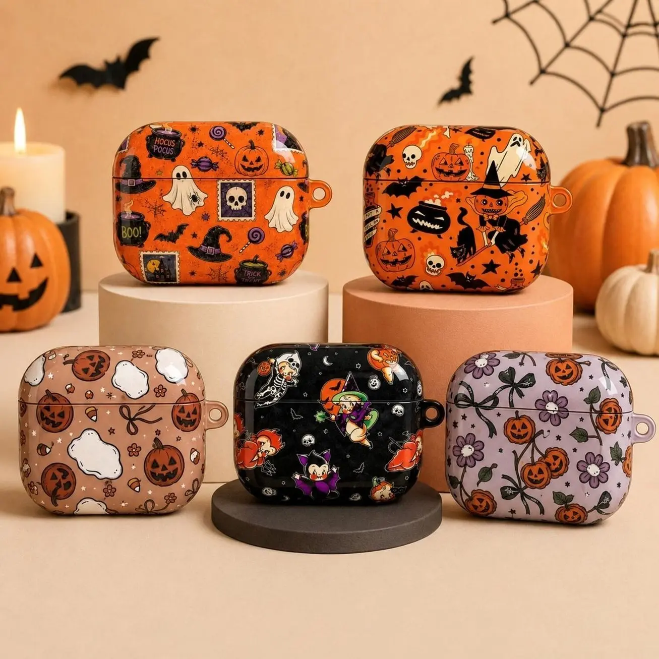 Retro Halloween AirPods Case Cover Cute Ghost Pumpkin Earbud Protective Shell Spooky Witch AirPods Pro 1 2 3 Case Accessories Gift