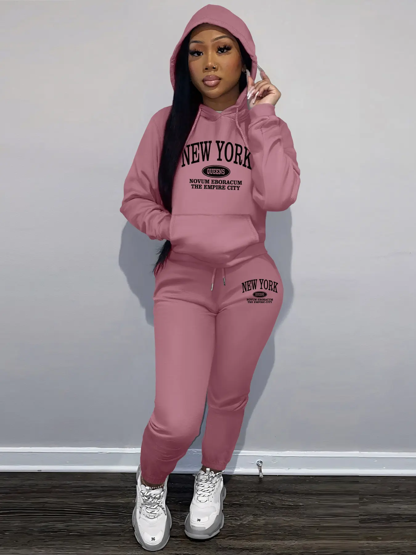 NEW YORK Letter Print Women's Casual Loose-Fitting Sweatshirt Set, casual tracksuit, Round Neck Long Sleeve Pullover + Jogger Pants, Comfortable Daily Wear for Sports & Outdoor Activities, Athleisure Sportswear Set, Athleisure tracksuit outfit