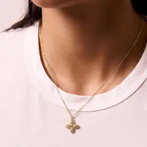 Tewiky Gold CZ Four Leaf Clover Pendant Necklace for Women, Lucky Charm Jewelry Gift For Valentine's Day