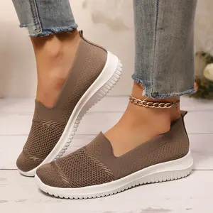 Women's Slip On Cloth Shoes Cozy Knit Soft Sole Breathable Casual Shoes for Women Comfortable Everyday Walking Shoes Fall Spring Loafers
