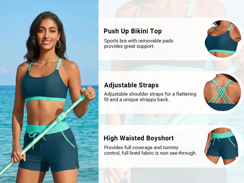 Aqua Eve Three Piece Tankini Swimsuits for Women - Bathing Suits with Boy Shorts Swim Tank Top Sports Bra and Modest Swimwear Aqua Eve Three Piece Tankini Swimsuits for Women - Bathing Suits with Boy Shorts Swim Tank Top Sports Bra and Modest Swimwear