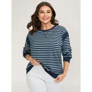 【Summer Turn-Up】BLOOMCHIC Plus Size Stripe Print Color Contrast Sweatshirt [M-6X] 2026 Summer Vibes Swimweek