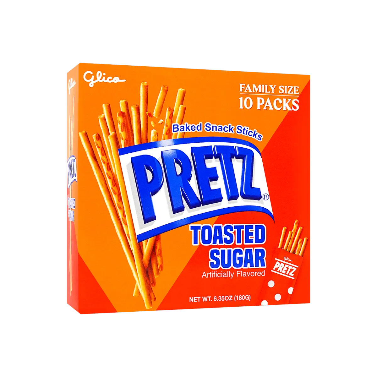 Glico Pretz Baked Snack Sticks - Toasted Sugar Flavor, 10 Packs, 180g - Crispy Japanese Pretzel Sticks for Snacking