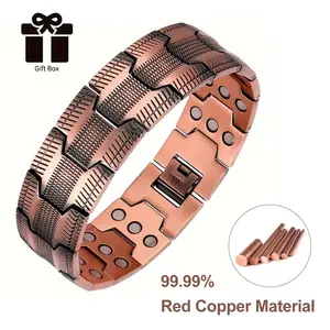 3x Men's Copper Bracelet Triple Super Strong Magnet, 99.99% Pure Copper Magnetic Bracelet with Adjustable Size Tool, Men's Valentine's Day Jewelry Gift Durability