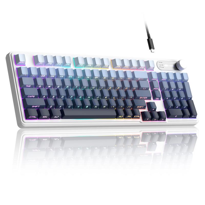 MageGee GK960 Multi-Functional Membrane Keyboard Wired RGB Lighting  Knob Ergonomic OEM Profile Side-Printed Keycaps Dual-System Support for Gaming Office