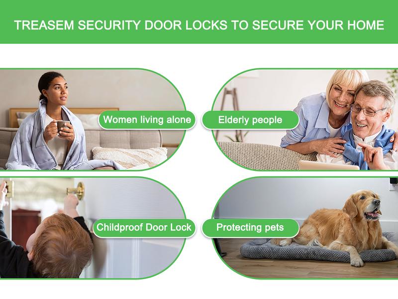Treasem Home Security Door Lock, Childproof Door Reinforcement Lock with 3 Inch Stop Withstand 800 lbs, Door Safety Locks for Front Door, Night Kids Safety Flip Lock to Defend Your Home, Aluminum Alloy