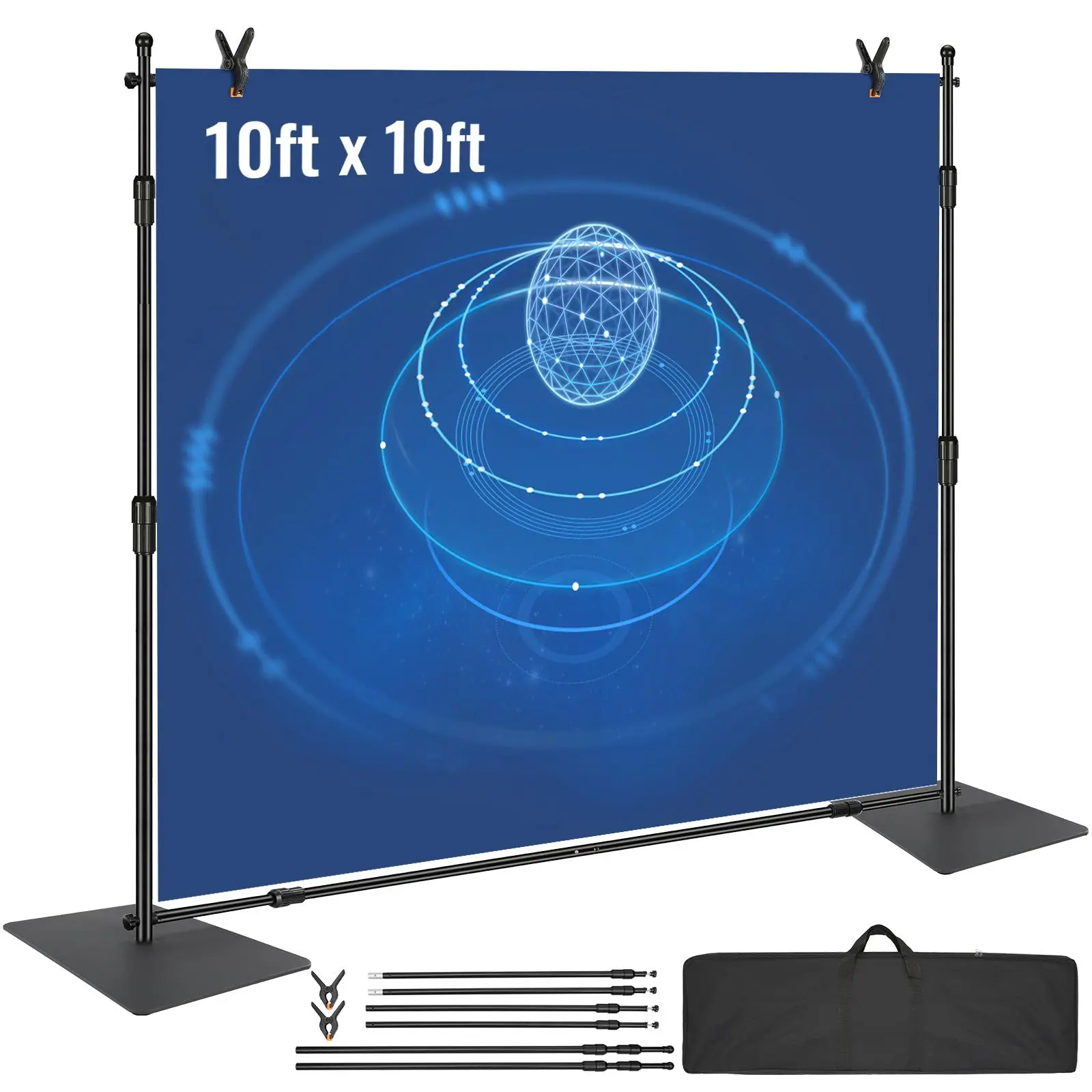 【FathersDayGift】VEVOR 10ft x 10ft Pipe and Drape Kit,  , Heavy Duty Backdrop Stand with Carbon Steel Base, Adjustable Backdrop Support with 6 Clamps and A Carry Bag for Wedding, Party, Event, Photography, and Exhibition
