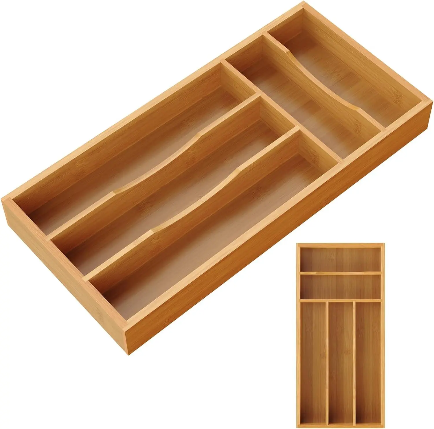 Small Silverware Organizer, Bamboo Kitchen Drawer Cutlery Organizer, Utensil Holder, Flatware Organizer Tray (14.2"X6.7"X1.6") Bayting