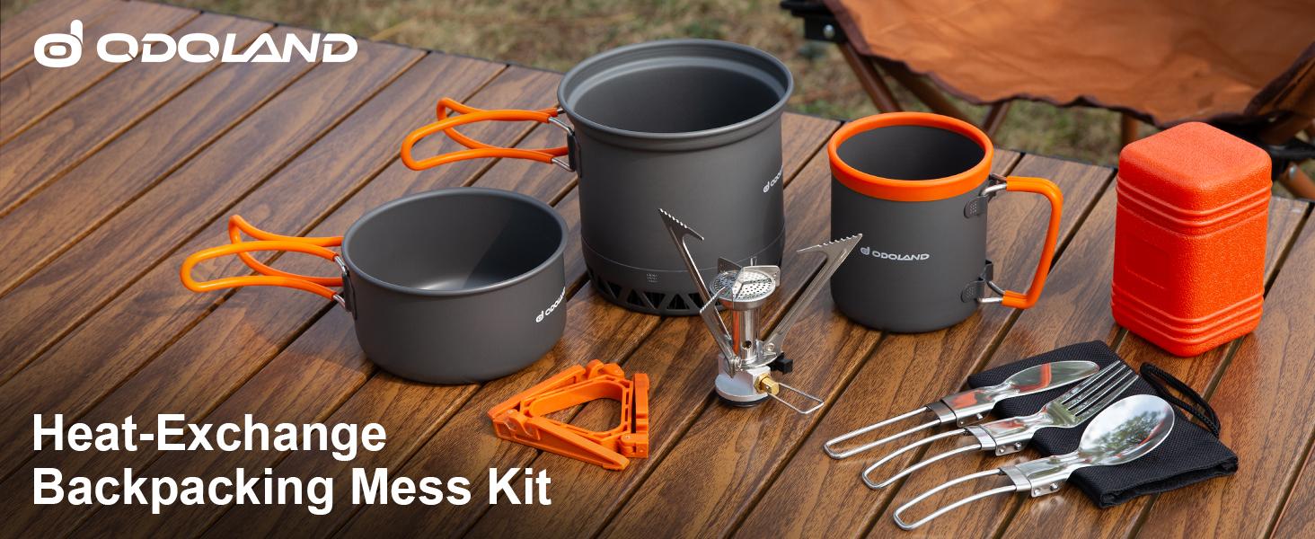 Odoland Camping cookware Camping Cooking Set with Portable Camping Stove Camping Mess Kit Include Mug, Folding Utensil Set, Canister Stabilizer for Backpacking Outdoor Hiking & Picnic Odoland Camping cookware Camping Cooking Set with Portable Camping Stove Camping Mess Kit Include Mug, Folding Utensil Set, Canister Stabilizer for Backpacking Outdoor Hiking & Picnic