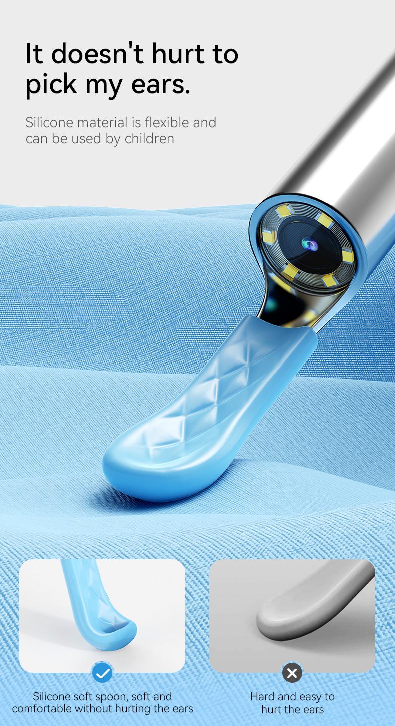 [Valentine's Day Gift] 1080P HD EarWax Removal Tool with Camera 6 Ear Spoons Set Rechargeable USB Battery Dual Power Safe Ear Care Gentle Round Handle Version