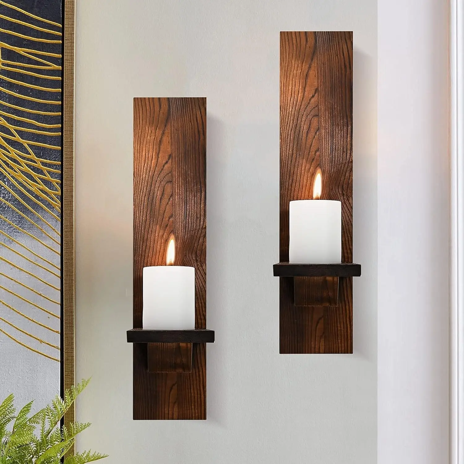 Wall-Mounted Candle Holder Set (2 Pieces), Rustic Wooden Candle Sconce, Candle Stand, Farmhouse Style Wall Candle Decor, Home Decor, Decoration Items, Home Goods