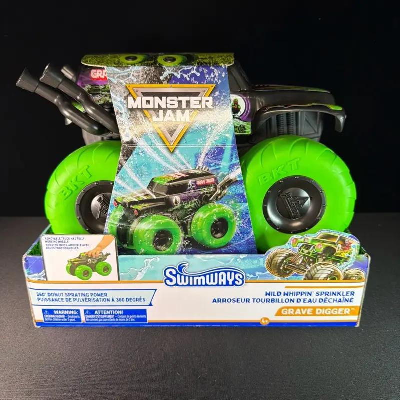 Monster Jam Grave Digger Wild Whippin’ Sprinkler, SwimWays Water Toy, Brand New