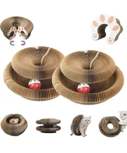 Durable Corrugated Magic Organ Cat Scratcher with Interactive Bell Ball – Foldable & Deformable Design, Ideal for Scratching, Chasing, and Reducing Boredom in Indoor Cats