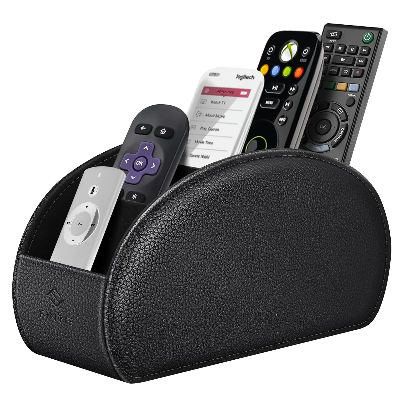Fintie 5-Compartment Vegan Leather Remote Control Holder - Modern Multi Functional Organizer for 5 TV Remotes, Workbench, Bedroom Desk, PU Leather Desk Accessory & Makeup Brush Holder, Firestick