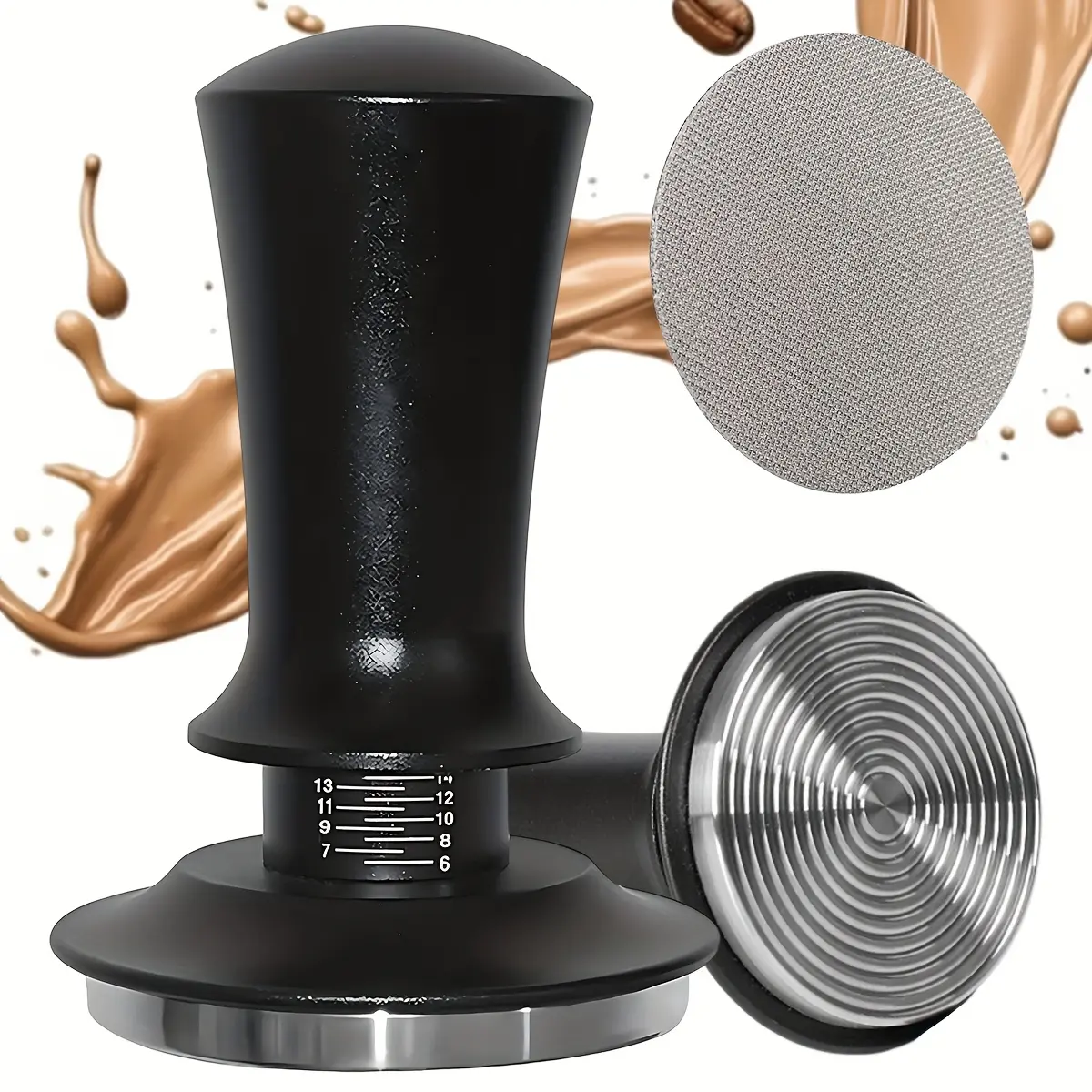 1pc 51/53/58mm Espresso Tamper with Stainless Steel Puck Screen, Espressos Coffee Dual Calibrated Spring Loaded Tamper with Ripple Base, Depth-adjustable Espresso Hand Tampers for Espresso Machine, Espresso Tools, Espresso Accessories, Coffee Equipment