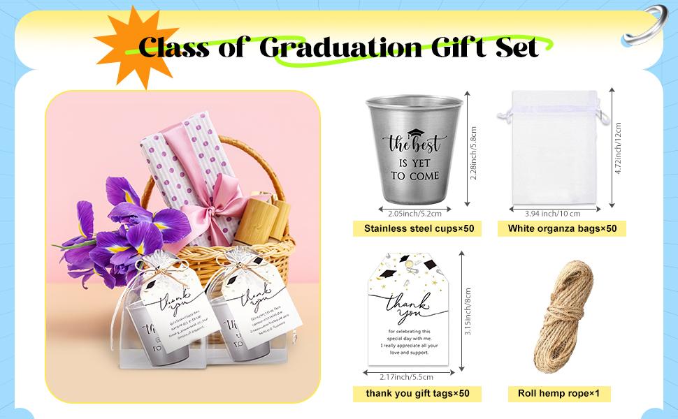 Graduation Party Favors 30/50 Sets Stainless Steel/Acrylic Shot Glasses Cheers to the Graduate with Thank You Cards Gift Bags 2026 Grad Party Cups for Graduates Guests Teacher Classmates Friends Family Grad Party Decor Graduation Celebration Supplies,summ