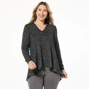 DG2 by Diane Gilman Micro Sequin Hi-Low Pullover Drama Sweater