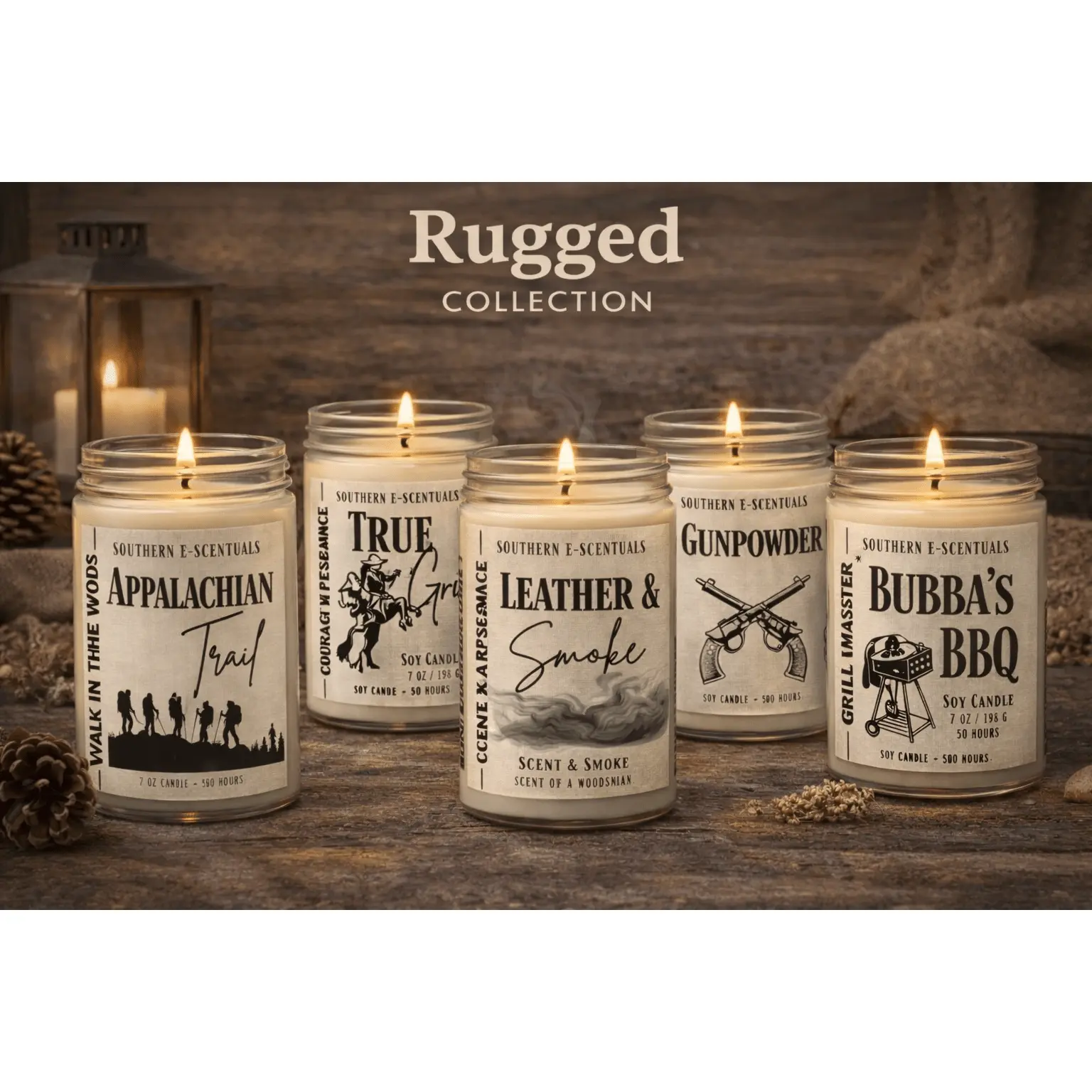 Rugged Soy Candle | Woodsy & Masculine Scents | Handmade Wooden Wick Candle