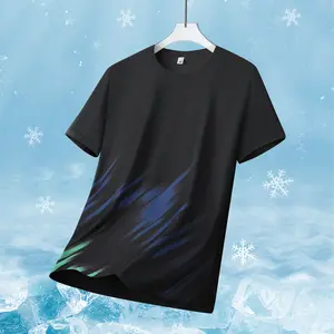 Summer Ice Silk Short Sleeve T-Shirt Trendy Gradient Striped Design Breathable Cool-Touch Sports & Casual Everyday Versatile Top Athletic Workout Clothing