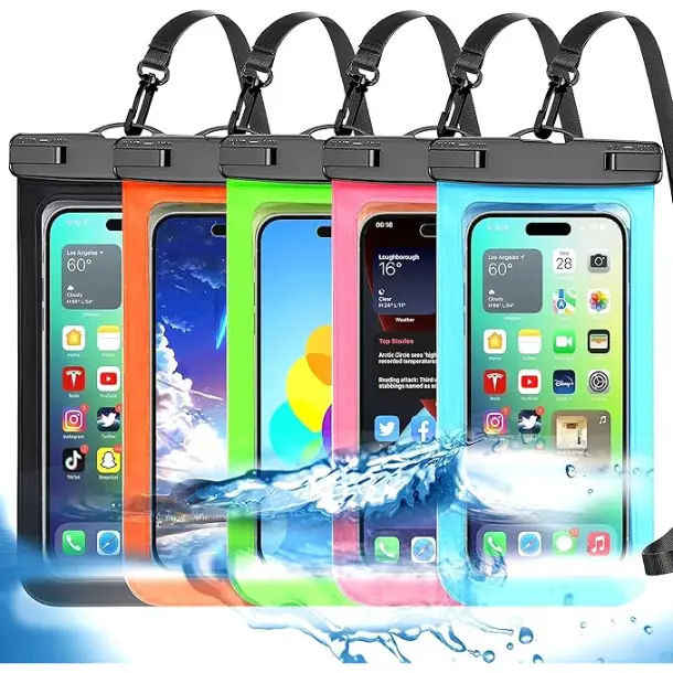 5-Pack Multicolor Universal IP68 Waterproof Phone Pouch Casing - Handheld Dry Bag Protector Cover, Outdoor Water Sports Accessory for Apple iPhone, Samsung Smartphones