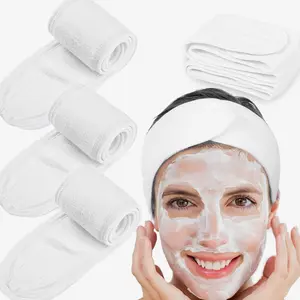 Whaline Spa Facial Headband Head Wrap Terry Cloth Headband 4 Counts Stretch Towel for Bath, Makeup and Sport (White)