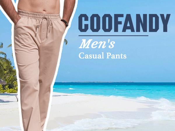 COOFANDY Men's Casual Linen Pants Loose Fit Elastic Waist Drawstring Lightweight Pant Summer Beach Trousers