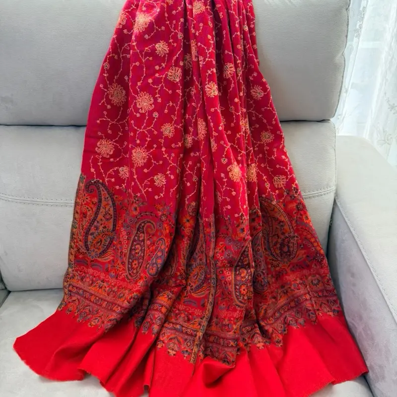 100% Wool Pala Kani embroidered  Shawl