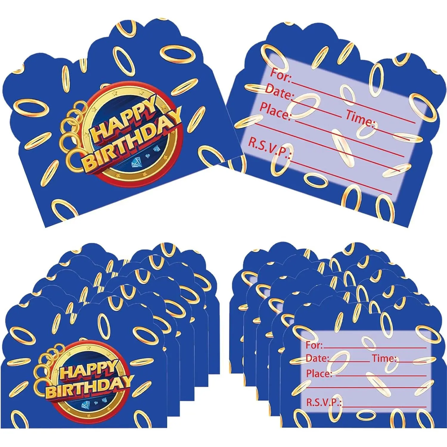 20 count Blue Hedgehog Party Invitation Cards, Cartoon Birthday Party Supplies