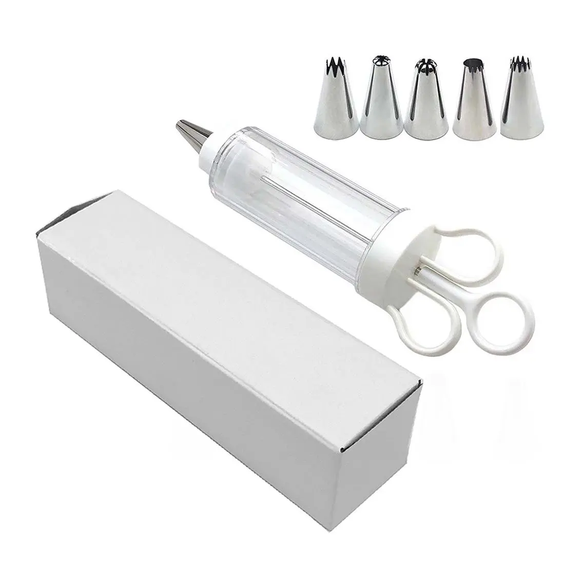 Cake Decorating Gun, Cupcake Icing Piping Kit, Cake Decorating Kit with 6 Stainless Steel Piping Tips, Cupcake Injector/Decorating Icing Set, White