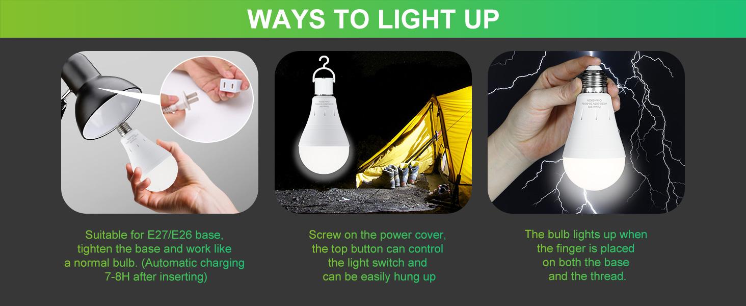 Never left in the dark!  This 9W rechargeable bulb with E27/E26 base and hook is your go-to for power outages, camping trips, and emergency lighting—bright, reliable, and always ready!