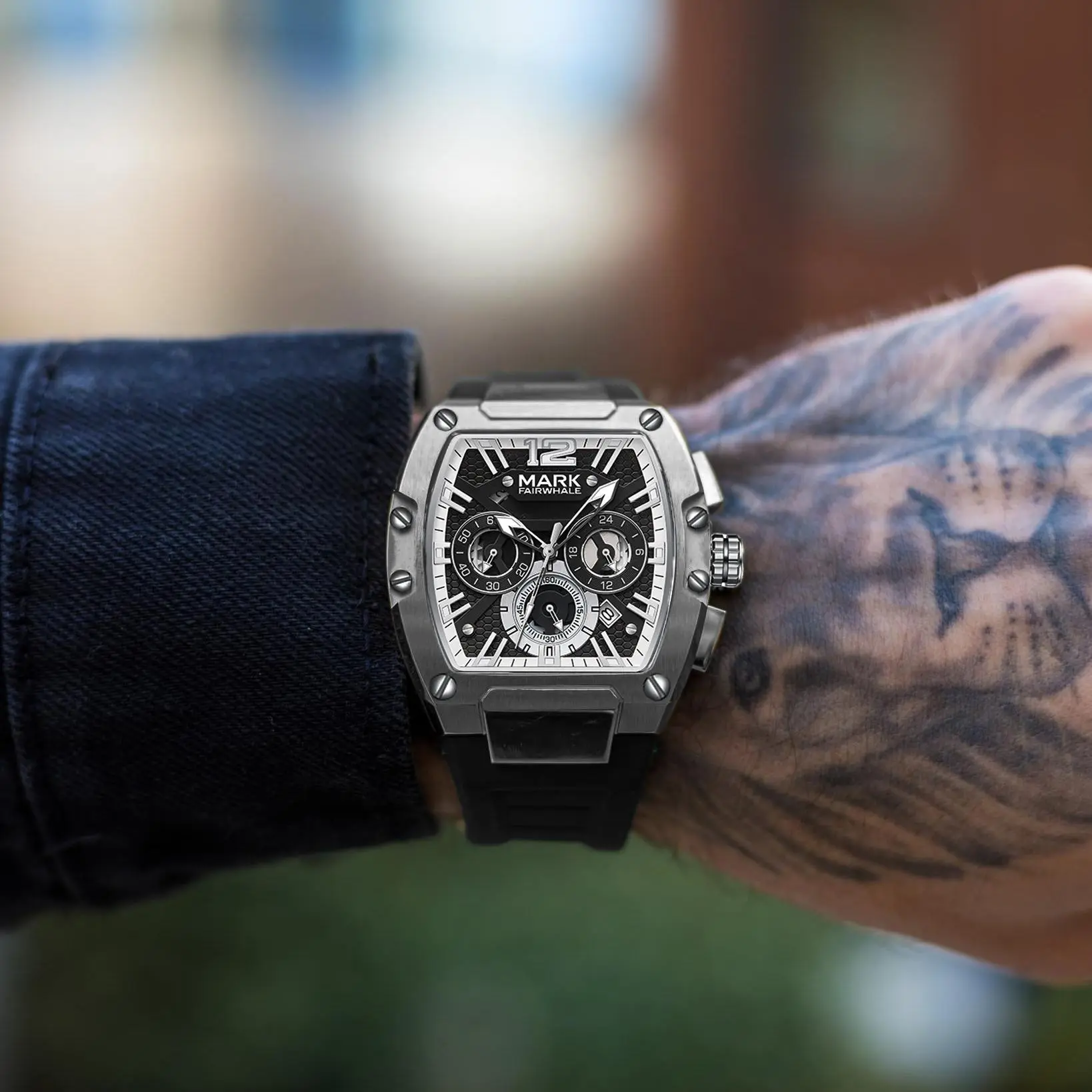 Mark Fairwhale Men's Thick Barrel Wrist Watch - Waterproof Quartz, Single Calendar, Chronograph for Timing Fun, Lowlight Glow, Party-Ready Style, Gift-Ready Pick for Daily Parties & Outdoor Activities, Water, Male Wear, Quartz Drive
