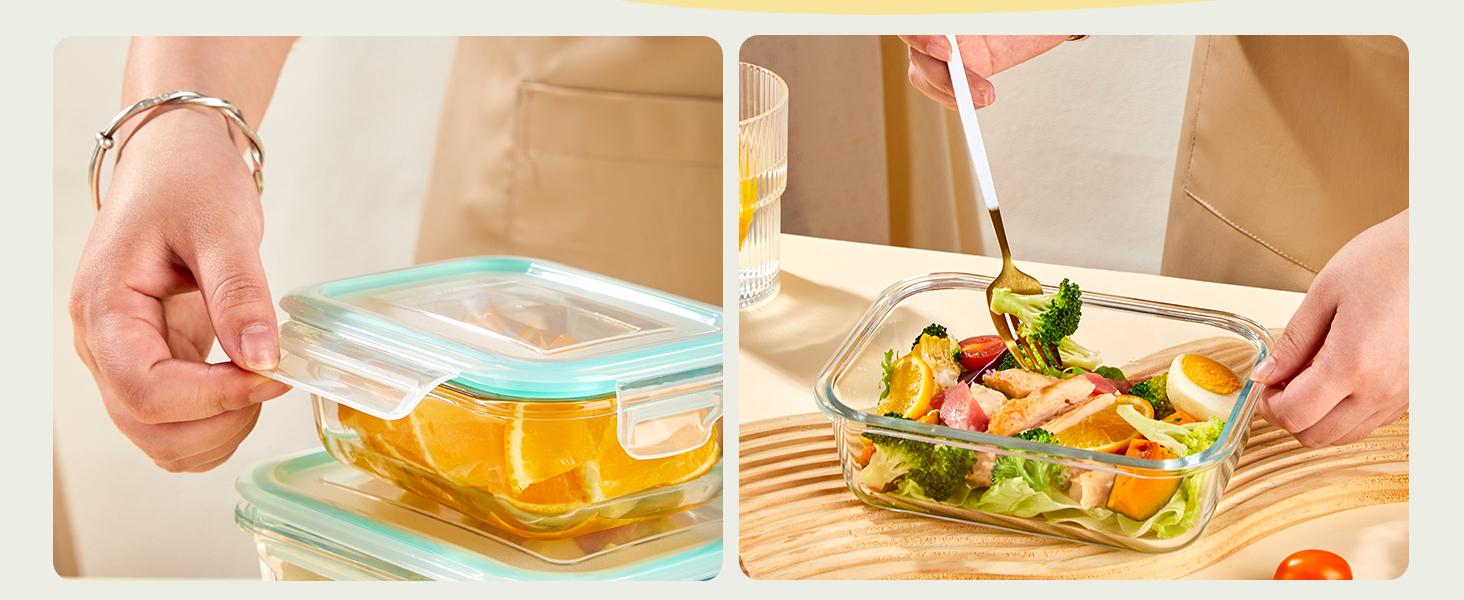 8 Pack Glass Food Storage Containers with Airtight Lids, Borosilicate Glass Meal Prep Containers, Lunch Office Meal for Microwave, Oven, Freezer and Dishwasher, BPA Free