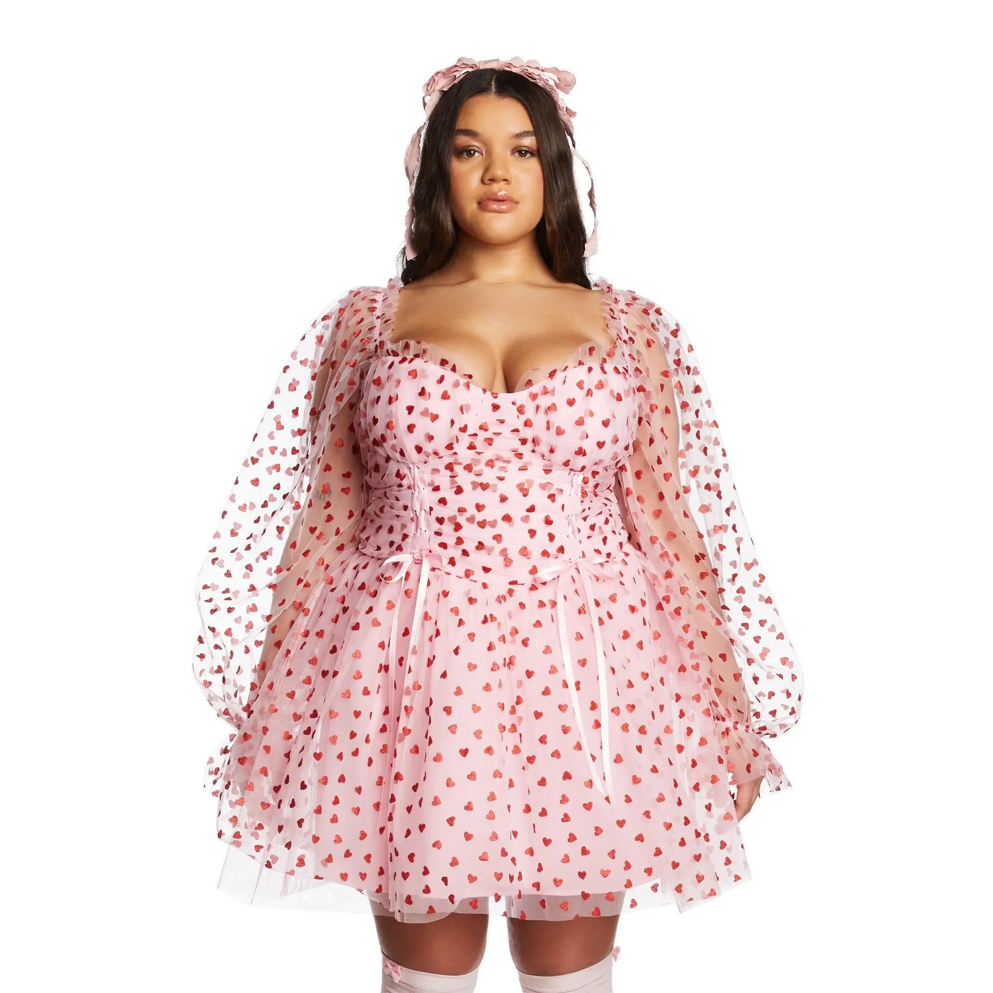 Plus Heavenly Affair Babydoll Dress-Pink
