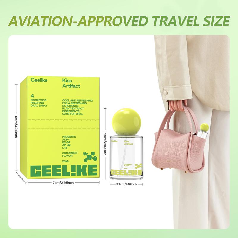 CEELIKE Probiotic Cucumber Oral Spray 20ml for Long-Lasting Freshness Sugar-Free Portable Breath Freshener with Probiotics for Oral Care