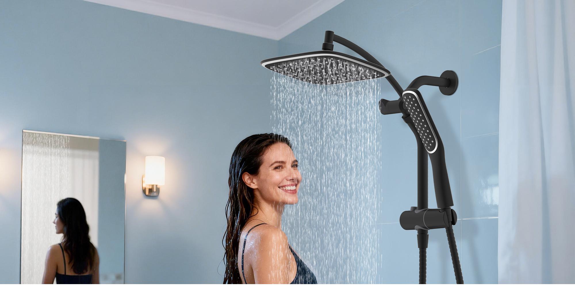Rain Shower Head with Handheld Spray Combo, High Pressure Rainfall Shower Head, Height Adjustable Dual Shower Head, Luxury Waterfall Showerhead Bathroom
