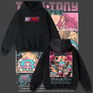 Retro Limited Tony Tony Chopper One Piece Vintage Unisex Oversized Anime Graphic Hoodie Trendy Y2K Acid Washed Double Printed Cotton Sweatshirt Streetwear Casual Apparel Top Outfits for Men Manga Game Movie Lover Gift For Fans Merch