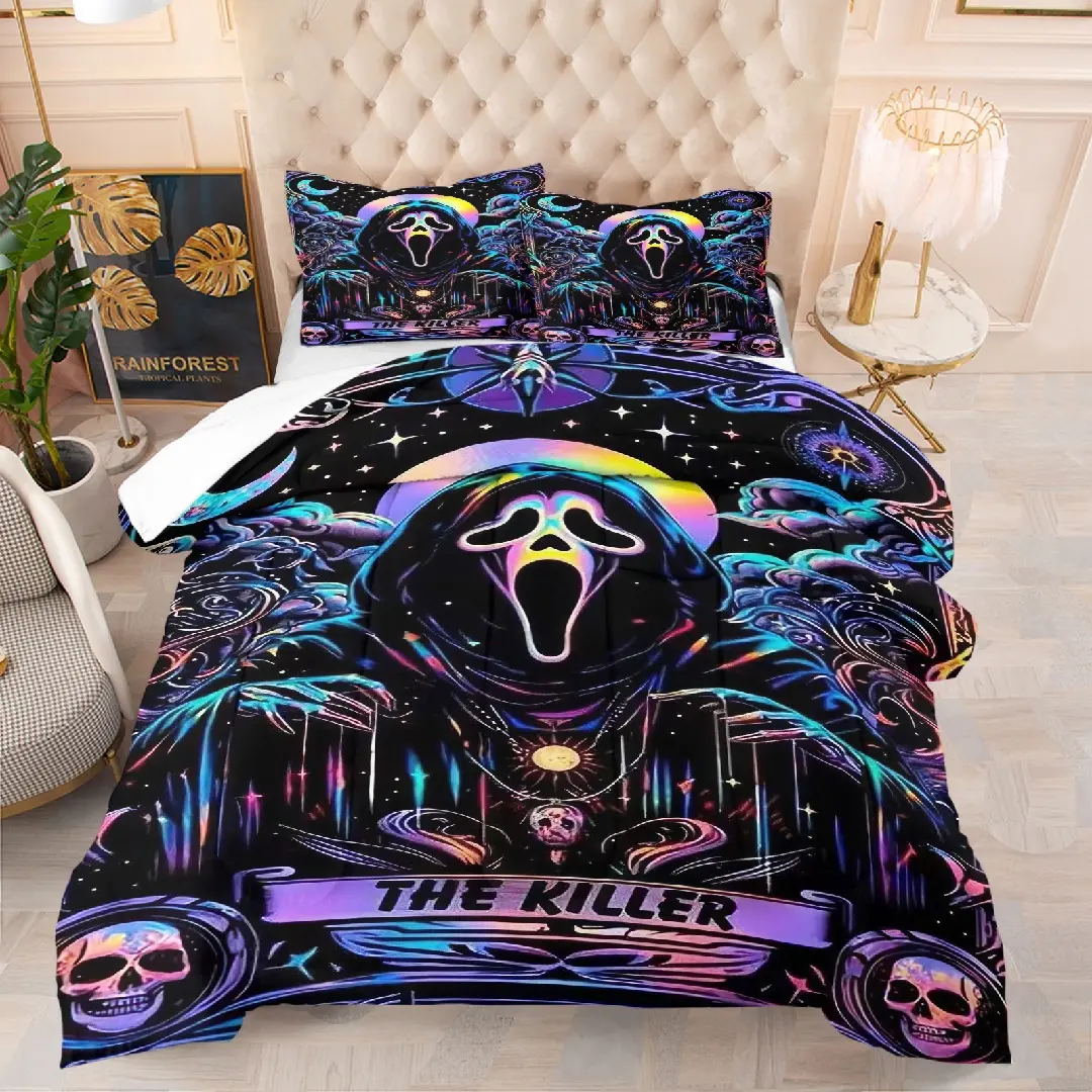 Grim Reaper pattern quilt, including 1 quilt and 1 or 2 core-free pillowcases, suitable for home or dormitory decoration, very suitable as a moving gift