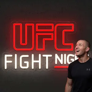 UFC Fight Night Neon Sign, LED UFC Neon Sign for Wall and Room Decor, USB Night Light for Game Bedroom Birthday Competition Party Gifts Atmosphere Lighting Adjustable Brightness Durable