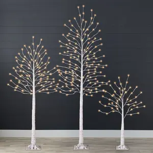 Best Choice Products Set of 3 Lighted Twig Birch Trees, 4ft, 6ft, 8ft w/ 300 LEDs, Warm White, Multicolor Lights