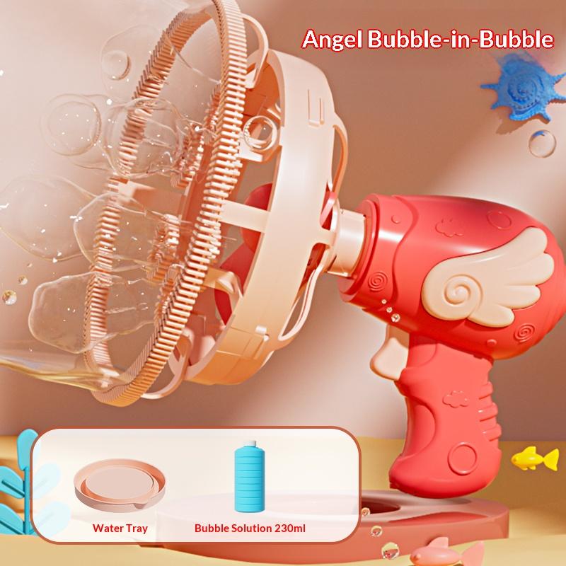 Bubble Gun Bubble Machine Angel Bubble Blower Toy for Kids and Toddlers Bubble in Bubble Gun Party Favors Birthday Christmas Easter Gift for 3-9 Years Old Boys and Girls (Blue and Red)