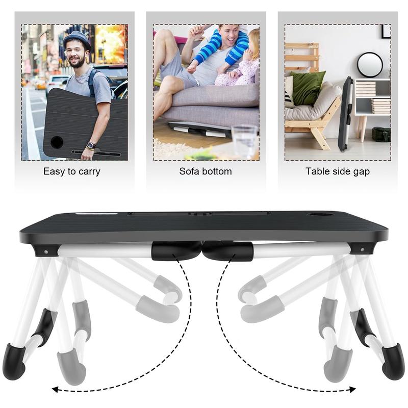 Large Foldable Lap Desk with USB Fan & LED Light – Portable Bed Table for Adults, Work from Home, Sofa, Outdoor Use – Ergonomic Design with Tablet Slot – Ideal Study & Laptop Desk Modern