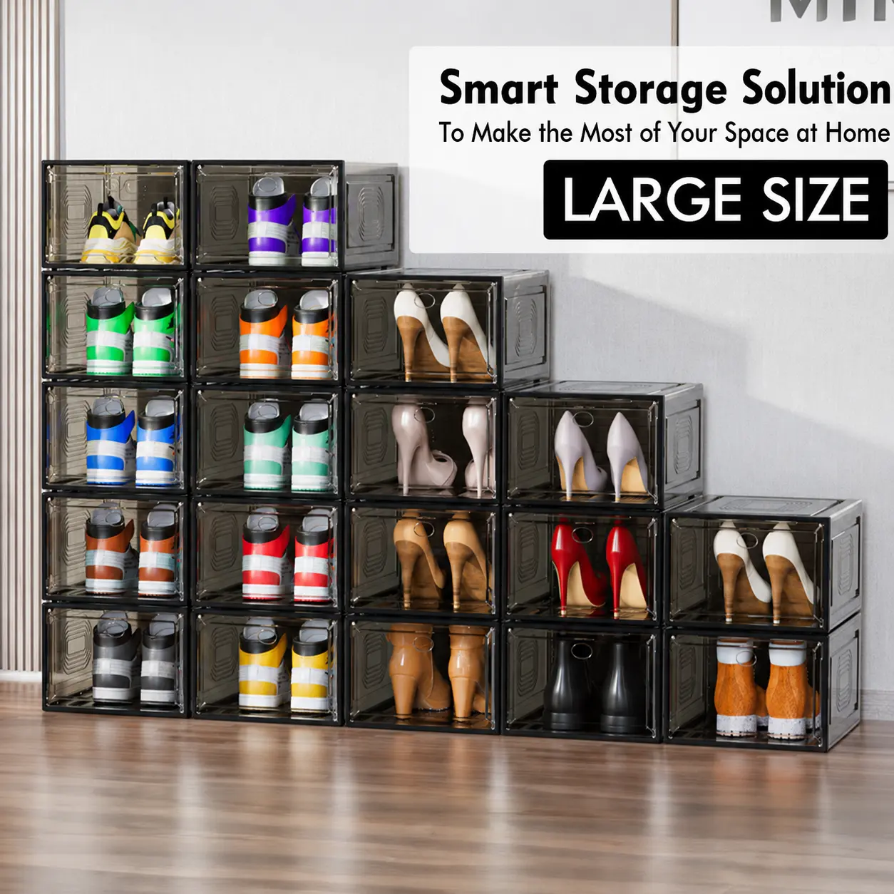 7CODE 24 Pack Thicken & Sturdy Stackable Shoe Organizer White Shoe storage Adjustable Standing Shelf Racks for Sport Sneaker Display Upgraded Sturdy Shoe Storage Box Plastic Easy to install,Magnetic Door, Dustproof storage box,dorm essentials,home decor