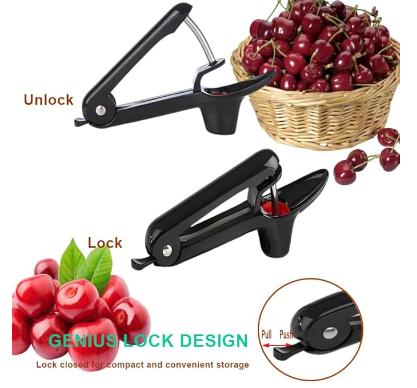Cherry Pitter - Stainless Steel Olive and Cherries Pitters Corer Tool with Space-Saving Lock Design, Multi-Function Fruit Pit Remover for Cherry Jam (Black) Kitchen Silicone Utensils