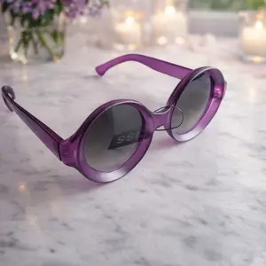 Oversized Round Sunglasses with Purple Translucent Frame – Dark Lenses #19