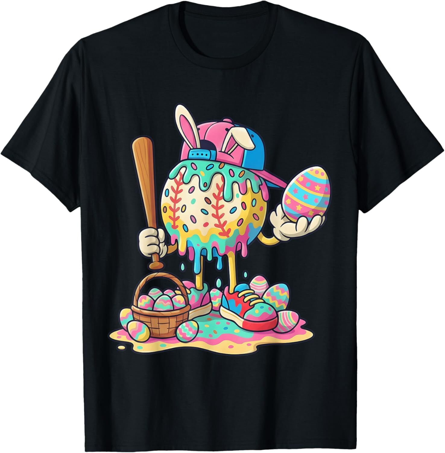 Baseball Drip Easter Bunny Boys Women Men T-Shirt