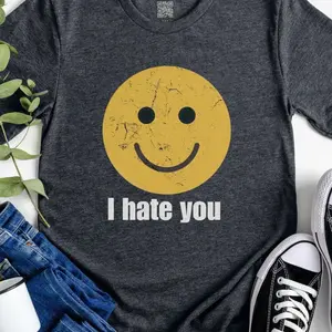 I Hate You Smiley Face T-Shirt, Cute Bipolar T Shirt for Men Women, Harry Styles Fan Gift, SNL Humor Graphic Tee, Ironic Mental Health Shirt
